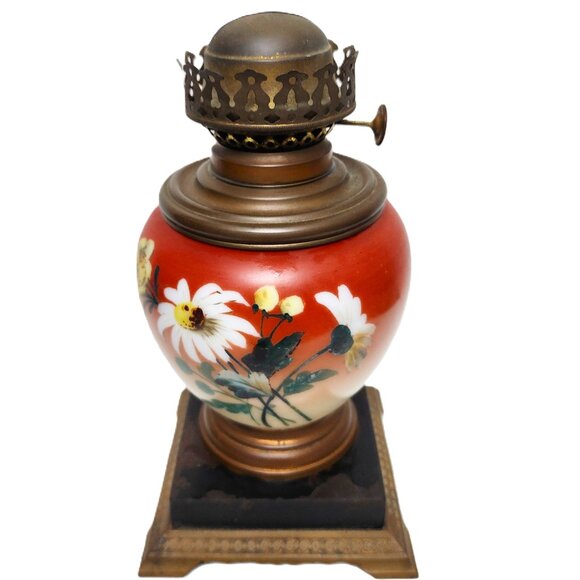 Handpainted Glass Body Victorian Oil Lamp Original Antique RARE Collectible - Picture 1 of 7